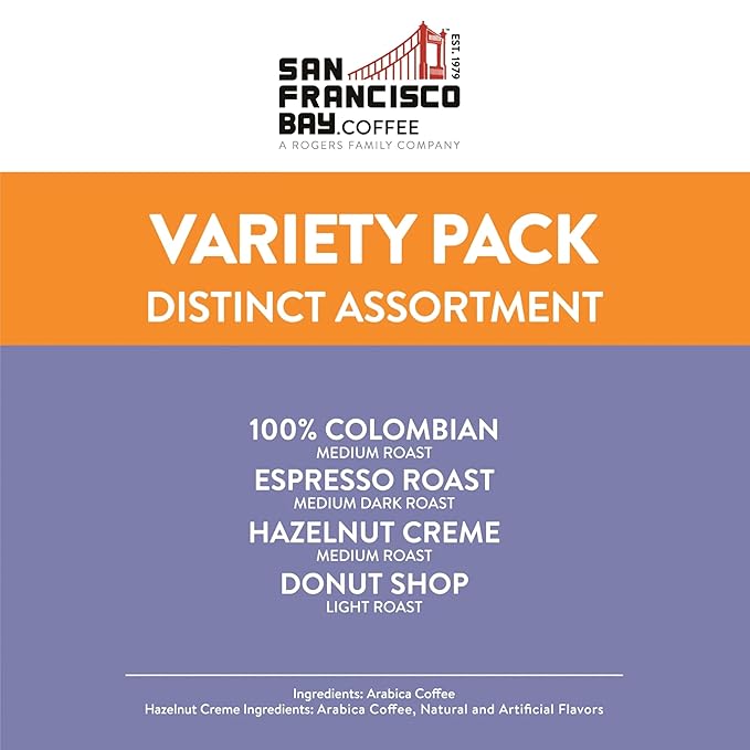 San Francisco Bay Compostable Coffee Pods - Assorted Variety Pack (80 Ct) K Cup Compatible including Keurig 2.0 Donut Shop Colombian Hazelnut Espresso