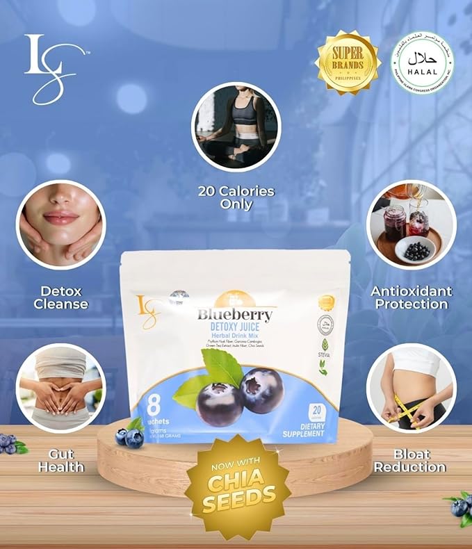 Luxe Slim Blueberry Fiber Drink w/Psyllium Inulin Green Tea &amp Chia Mix 8 packs