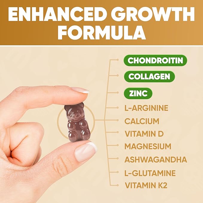 Height Growth Increase Vitamin Gummies Calcium Magnesium Zinc Ashwagandha Glucosamine Grow Tall Supplement Multivitamin for Kids Teens Adults