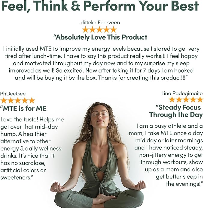 MTE Caffeine-Free Energy Drink Powder with Paraxanthine – Clean Energy for Focus Mood &amp Productivity | 24 Energy Drink Packets