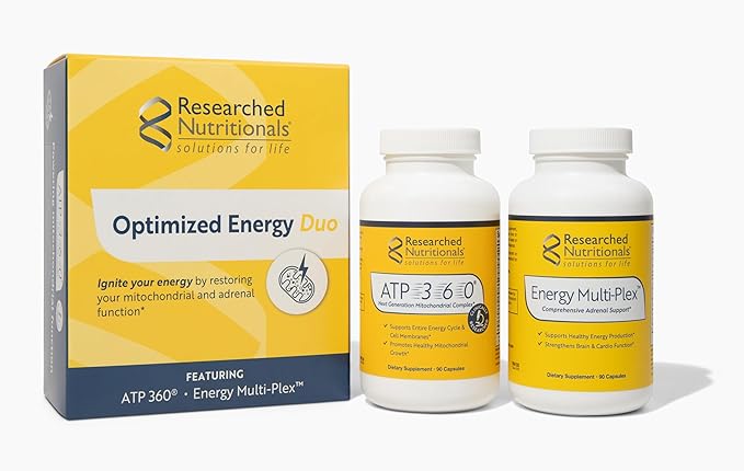 Researched Nutritionals Mens &amp Womens Vitamins - Optimized Energy Duo - Adrenal Support &amp Mitochondrial Supplements to Promote Optimal Cellular Energy - ATP 360 &amp Multi-Plex