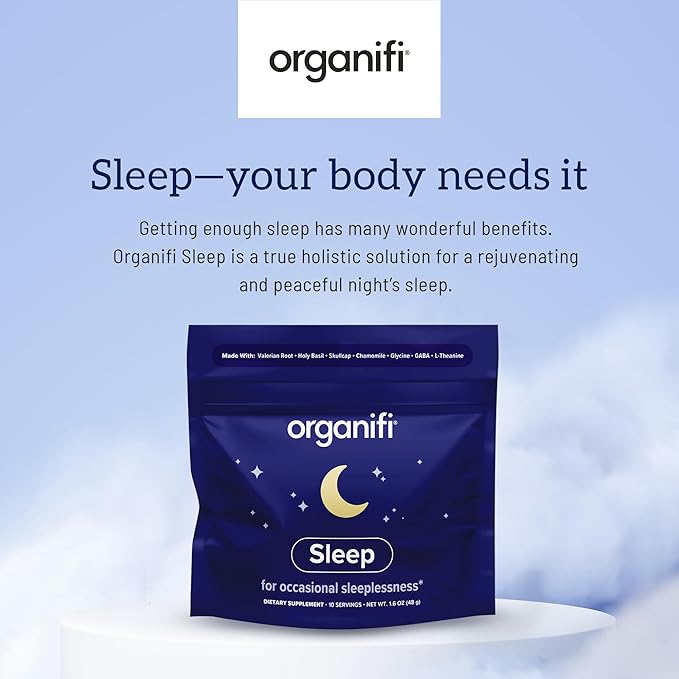 Organifi Sleep - Sleep Support with Valerian Root Lavender GABA and L-theanine - No Melatonin - Calming and Relaxing Nighttime Drink - No Gluten Dairy or Soy