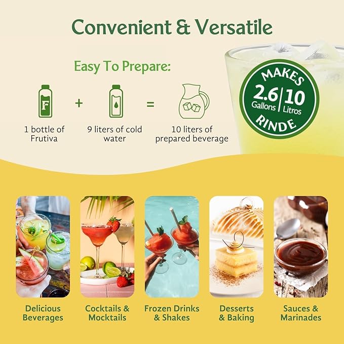 Frutiva authentic Concentrado Yellow Guava Drink Mix | Made in Mexico with Cane Sugar | Aguas Frescas Concentrate Makes 2.6 Gallons Per Bottle | No High Fructose Corn Syrup | Perfect for Drinks Desse