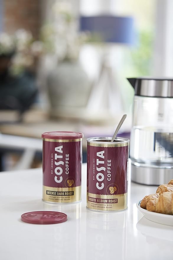 Costa Coffee Smooth Medium Roast Premium Instant Coffee with Finely Ground Beans Microground Coffee 6 x 100g (Pack of 6) Strength Indicator- 3 Rainforest Alliance