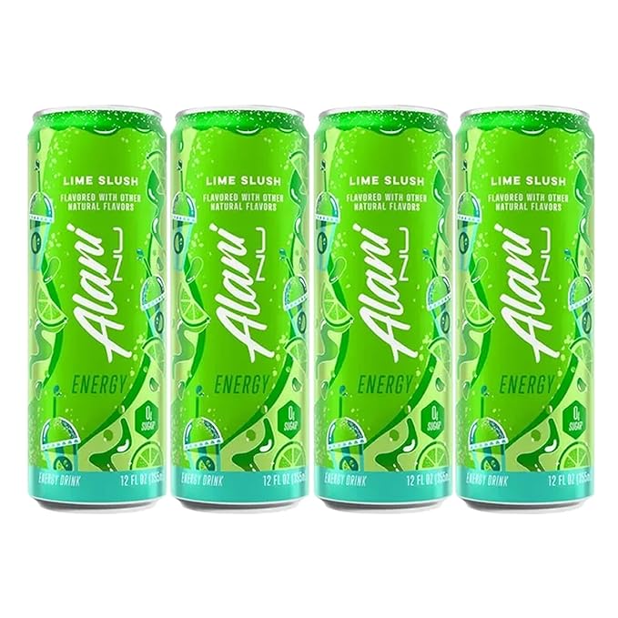 Alani Lime Slush Energy Drink Sugar Free Low Calorie Energy Drinks - 12 fl oz Cans (4 Pack)