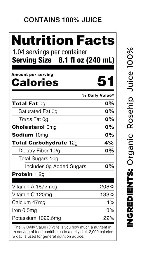 Pomona Organic Juices Pure Rosehip Juice 8.4 Ounce Bottle (Pack of 12) Cold Pressed Organic Juice Non-GMO No Sugar Added Not from Concentrate Gluten Free Kosher Certified Preservative Free