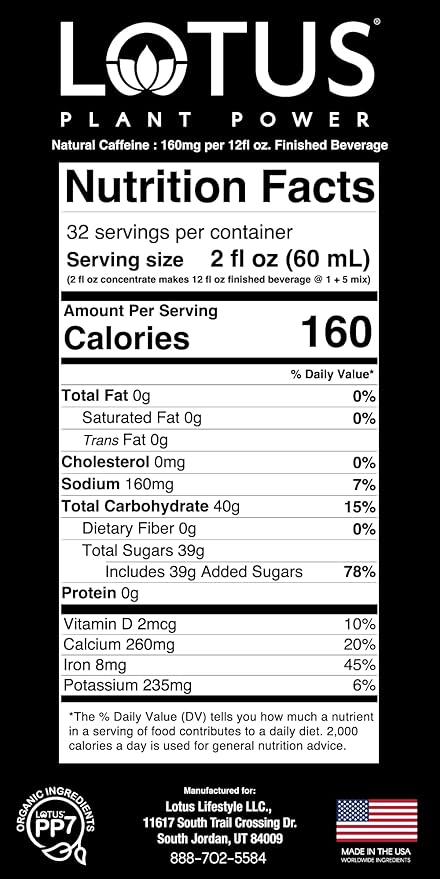 Red Lotus Plant Energy Drink Concentrate | Pure Cane Sugar | 64 fl oz | 1:5 | Natural Caffeine from Green Coffee Bean