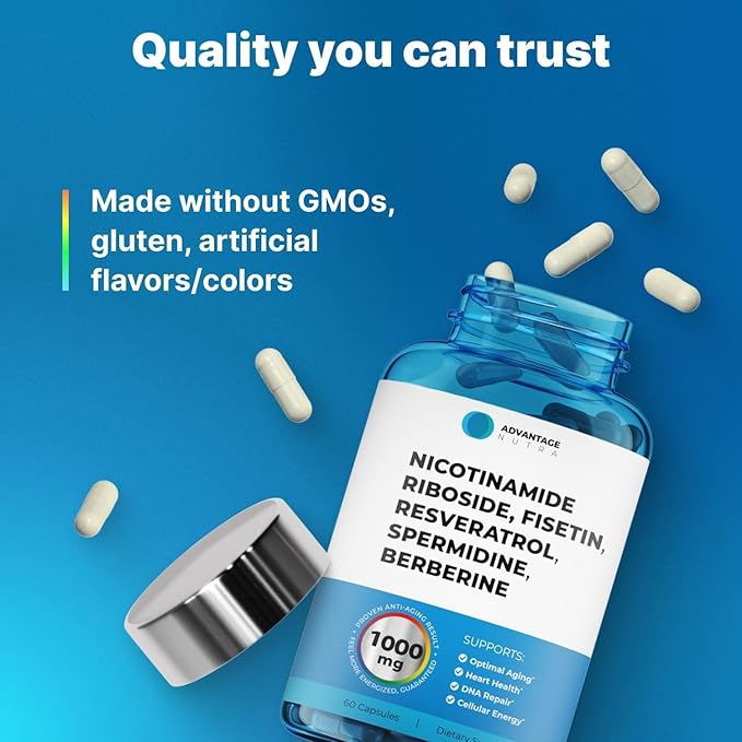 Liposomal Nicotinamide Riboside NR Supplement Resveratrol NAD : Nicotinamide 500mg w/Fisetin Resveratrol Powder Spermidine Berberine NAD Resveratrol Supplement 500 mg - 60 caps 1 Pack