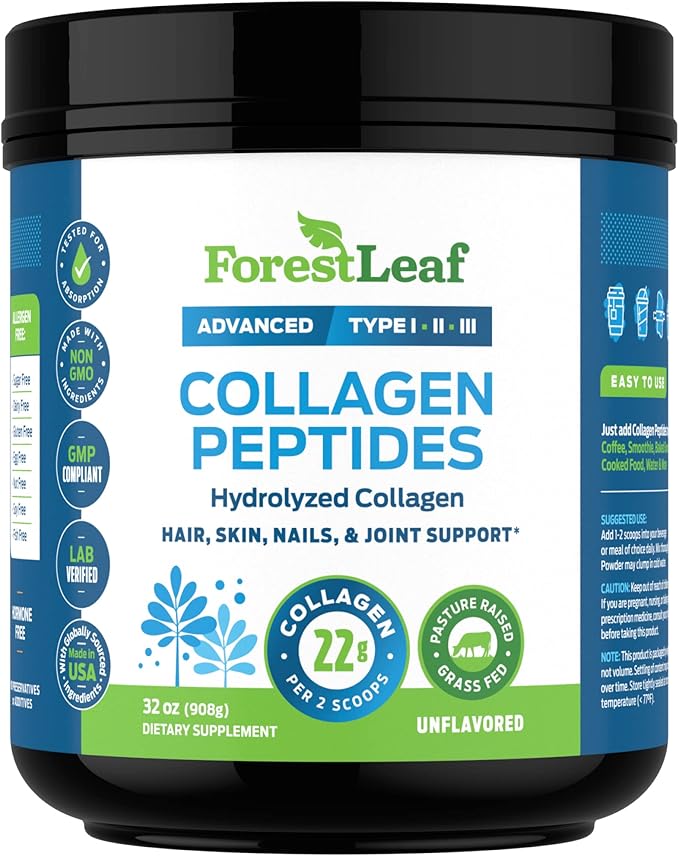 Collagen Peptides Powder Unflavored - Hydrolyzed Collagen Protein Powder Type 1 2 &amp 3 - Grass Fed Keto Collagen Powder for Women &amp Men - Vital Hair Skin Nails Joints Recovery 11g Per Ser