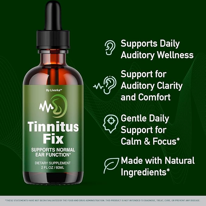 TinnitusFix Drops - Official TinnitusFix Advanced Liquid Hearing Support Drop All Natural Supplement Vitamins for Ear &amp Hearing Wellness Support Reviews 1 Bottle for 1 Month