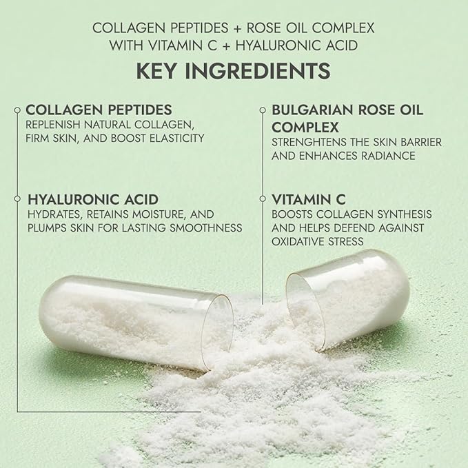 Alteya Organics Collagen Peptides &amp Rose Oil Complex – Beauty Supplement with 3200mg Marine Hydrolyzed Collagen Type I &amp III Vitamin C &amp Hyaluronic Acid – Skin Hair Nail &amp Joint Sup