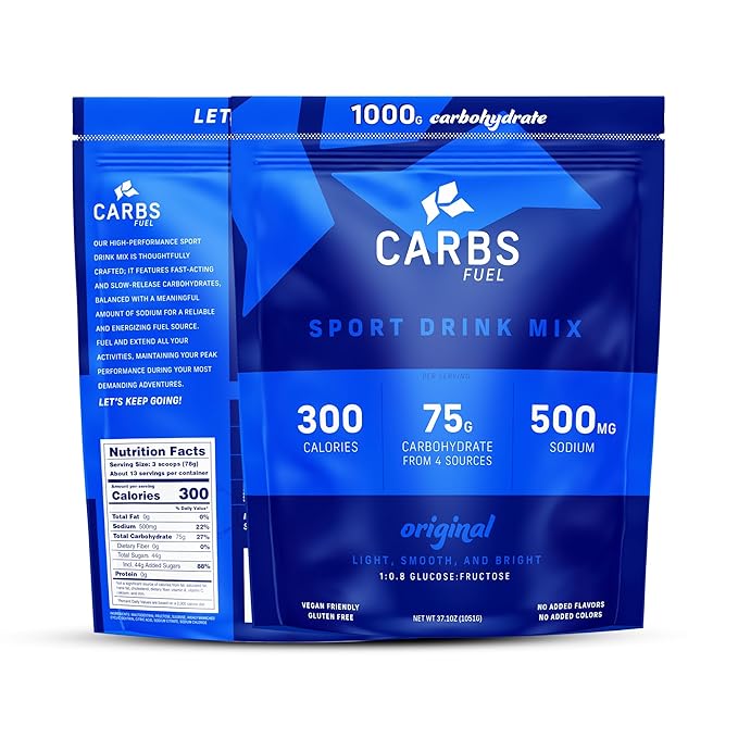 Carbs Fuel Original 1000g Sport Drink Powder - 75g Carbs 300 Calories 500mg Sodium Per Serving | No Preservatives High Carb Hydration Powder Mix | Light &amp Refreshing Flavor