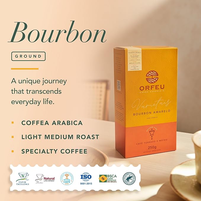 ORFEU - Special Coffee Yellow Bourbon - 100% Arabica Coffee Medium-Light Roast Ground &amp Roasted Made In Brazil Aroma of Citrus Fruits Accentuated Acidity - 250g (8.8oz)