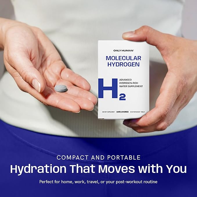 H2 Molecular Hydrogen Water Tablets with Magnesium | 12PPM Hydrogen Tablets for Drinking Water | Unflavored Dietary Supplement | Gluten Sugar &amp Soy Free | Made in The USA | 30 Tabs | Only Human