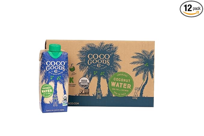 CocoGoodsCo Single-Origin 100% Organic Coconut Water Non-GMO Never from Concentrate (16.9 fl. oz 12 pack)