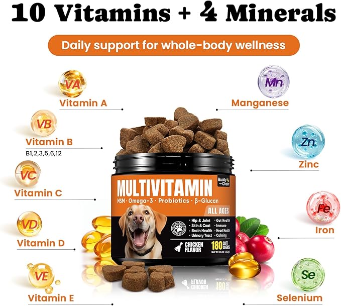 Dog Skin &amp Daily Wellness Support Bundle – Collagen Liquid Drops with Multivitamin Chews for Overall Health