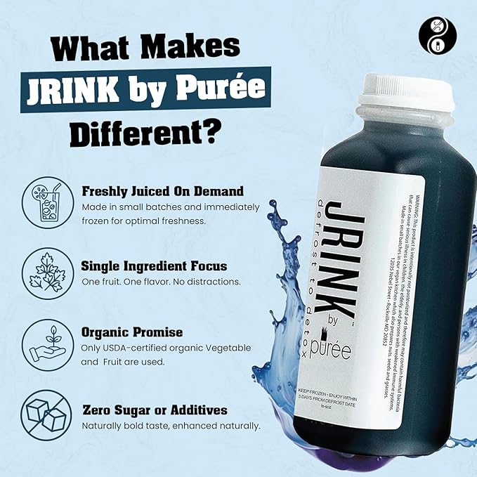 JRINK by Purée Black Magic Cold Pressed Juice Cleanse Organic Raw Fruit and Vegetable Detox Drink Healthy Cleanse No Preservatives Cold Press Juice 12 Bottles 16oz Each