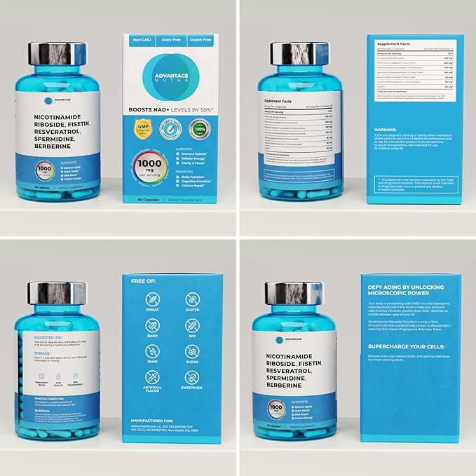 Liposomal Nicotinamide Riboside NR Supplement Resveratrol NAD : Nicotinamide 500mg w/Fisetin Resveratrol Powder Spermidine Berberine NAD Resveratrol Supplement 500 mg - 60 caps 1 Pack