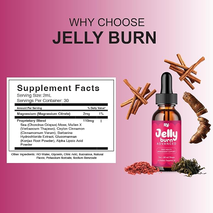 BLUE VIBE Jelly Burn Advanced Drops Jelly Burn Premium Liquid Drop Supplement Maximum Strength Overall Health &amp Wellness Support JellyBurn Daily Health Support Supplement (2 Pack - 4oz / 120ml)