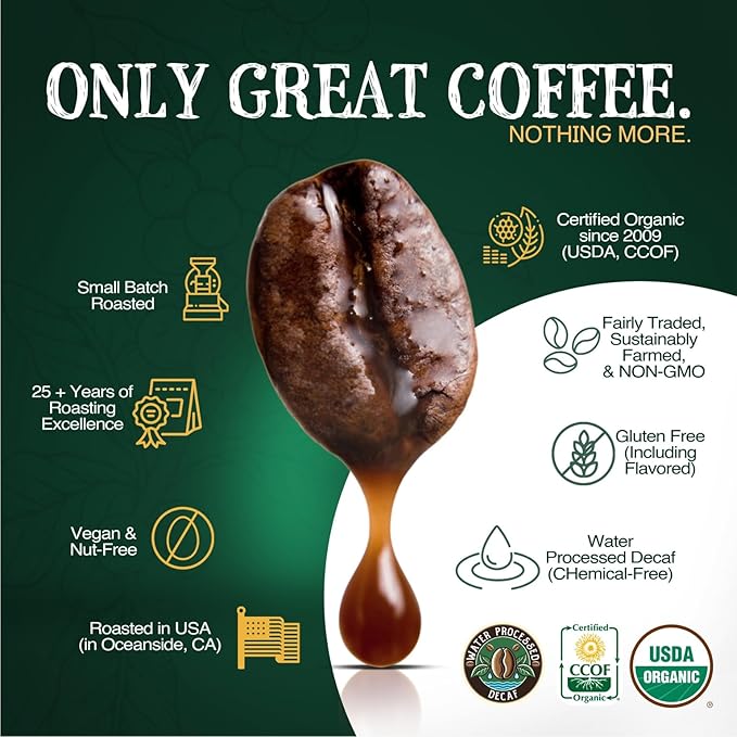 The Bean Organic Coffee Company 50/50 (Half Caff) French Roast 50% Decaf Dark Roast Ground Coffee 16-Ounce Bag Café Molido Tostado Orgánico descafeinado