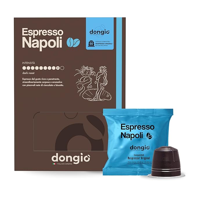 Dongiò Caffè Espresso Napoli - 50 Nespresso Original Compatible Capsules Dark Roast Coffee (Intensity 9/10) - Roasted and Blended In Italy
