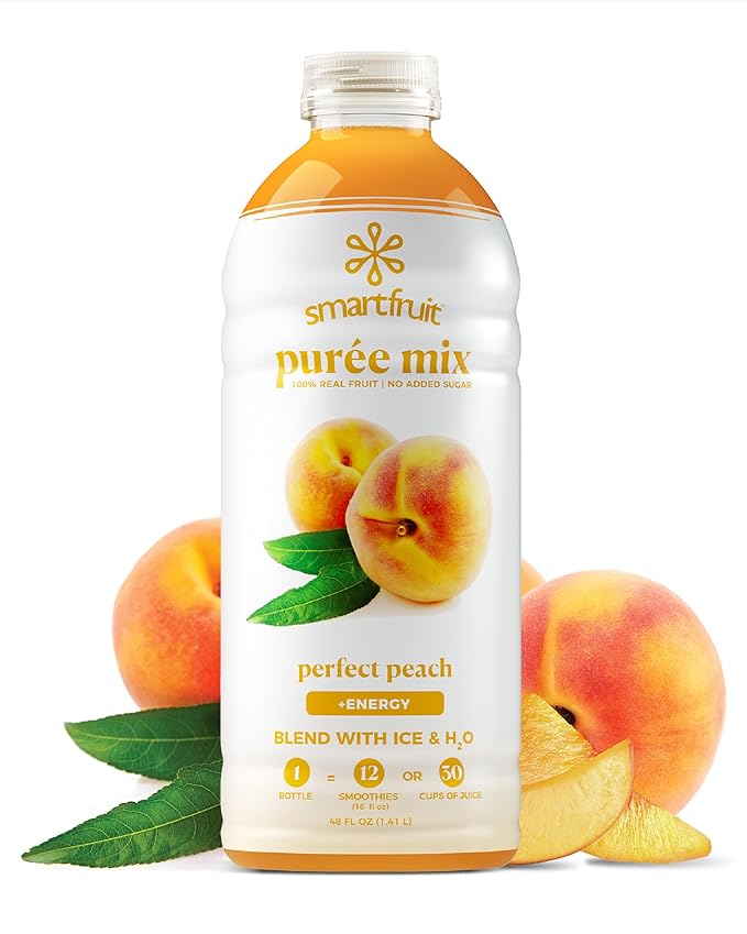 Smartfruit Perfect Peach + Energy – 100% Real Fruit Purée with Peach Apple &amp Pineapple – Great for Smoothies Juice Yogurt Cocktails Teas &amp More – High in Niacin &amp Vitamin A B6 B12 –