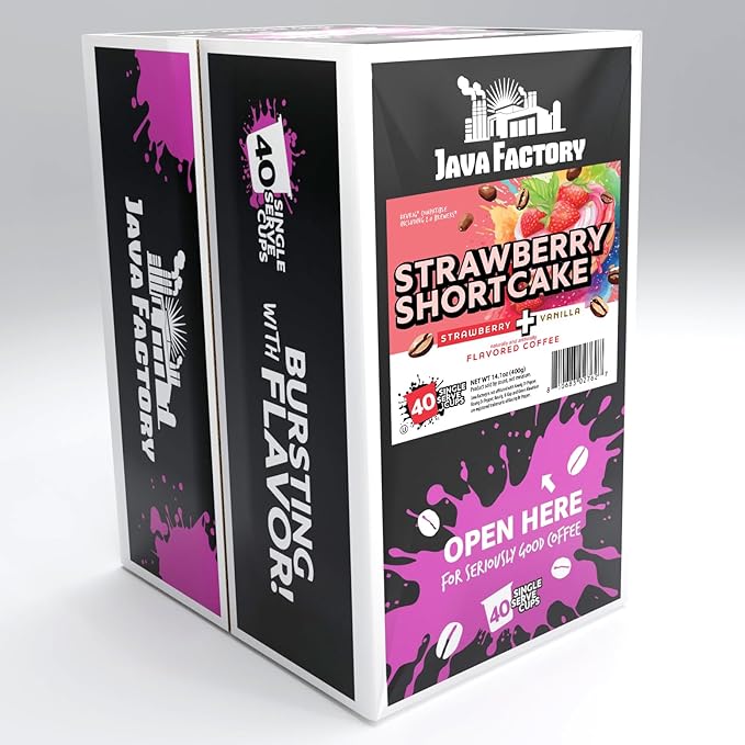 Java Factory Flavored Coffee Pods Strawberry Shortcake Compatible with K Cup Brewers 40 Count