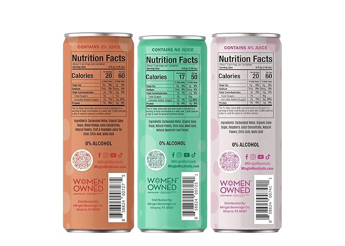 Mingle Mocktails Variety Pack Premium Non-Alcoholic Drinks Pineapple Paloma Blood Orange Mimosa Raspberry Rose Zesty Pre-Mixed Drinks Canned Mocktails 12 fl. oz. Cans Pack of 12