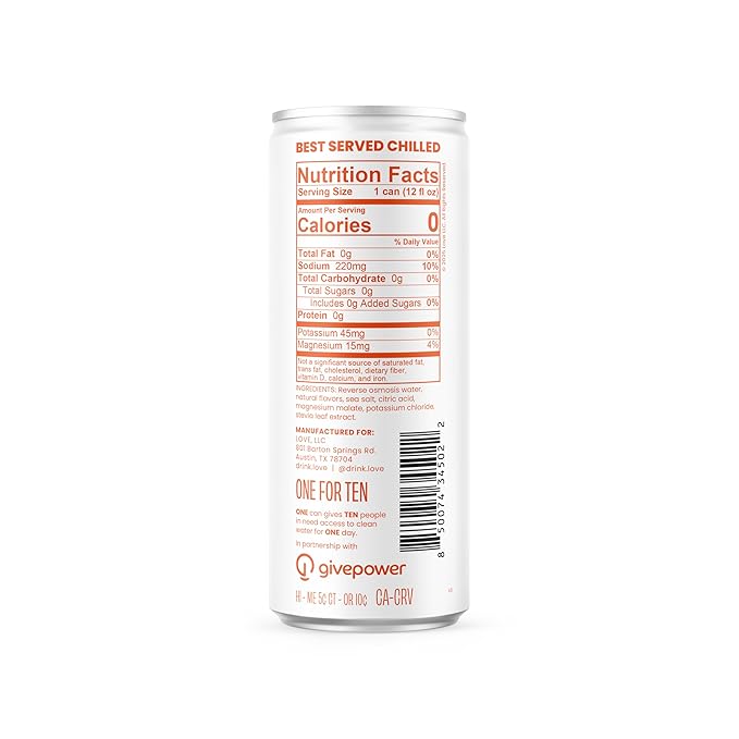 Be LOVE™ Lightly Flavored Still Electrolyte Drink — Non-Carbonated Zero Sugar Zero Calories Zero Caffeine — Clean Daily Hydration (Pack of 12 Orange Blossom)