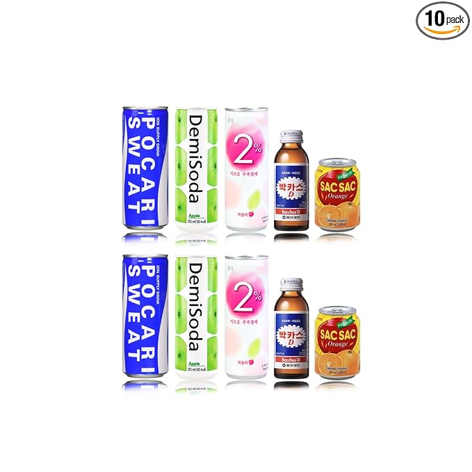 FRKR Korean 10 &amp12 Drinks Assortment Gift Box [Chilsung Cider/Mikis/Demisoda/Banana Milk/McCOL/MoguMogu/2%/SacSac/Etc.] Soft Drinks + Real Fruit Drinks + Energy Drinks (10 Sports Day)