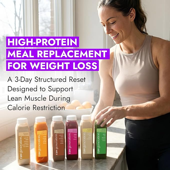 Raw Generation High-Protein Meal Replacement Cleanse – 3-Day Structured Weight Loss Reset with Built-In Lean Muscle Support Plant-Based Liquid Diet Program