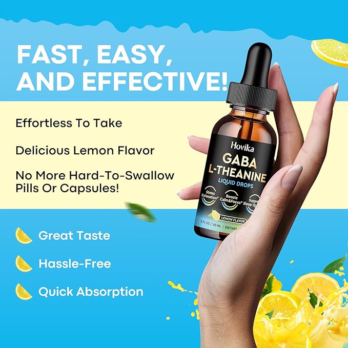 2 Pack GABA L-Theanine Drops - Liquid GABA Supplement with L-Theanine Ashwagandha Magnesium Glycinate Vitamin C B6 - Support Sleep Relaxation Calm Mood &amp Focus - Lemon Flavor