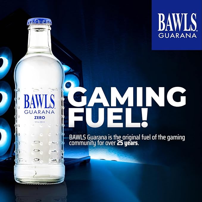 BAWLS Guarana Zero BAWLS Guarana Drink Guarana Soda Guarana Fueled Soda for Energy High Energy Caffeinated Drink 10oz 12 Pack Glass Bottles