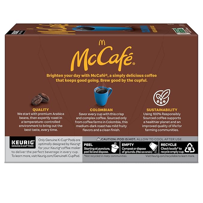 McCafe Colombian Single Serve Coffee Keurig K-Cup Pods Medium Roast 60 Count (6 Packs of 10)