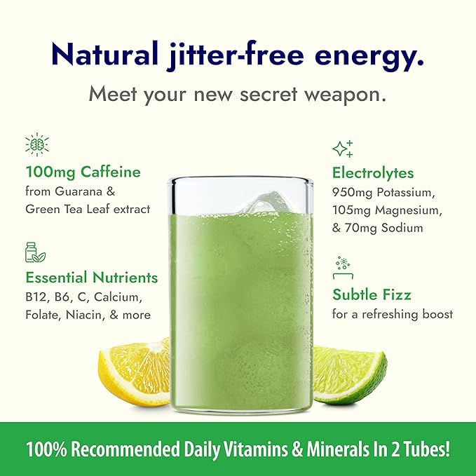 Zipfizz Daily Energy Drink Powder Limon 20 Pack | 3-in-1 Sustained Energy Rapid Hydration and Essential Vitamins | Sugar-Free | Electrolyte Powder | Contains Vitamin B-12 &amp Antioxidants