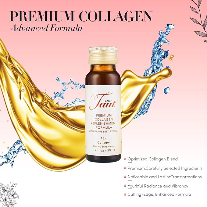 TAUT Liquid Collagen for Women – 13000mg Marine Collagen Drink with Hyaluronic Acid Grape Seed &amp Elastin – Visible Skin Hair &amp Joint Support – 1 Box (8 Bottles Each)