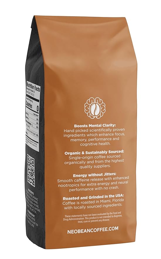 Neobean Black Label Cerebro Blend 12 oz Bag - Freshly Roasted Specialty Coffee with 8 Adaptogen Mushrooms &amp MCT Oil - Mushroom Coffee
