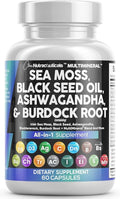 Clean Nutraceuticals Sea Moss Black Seed Oil Ashwagandha Turmeric Bladderwrack Burdock &amp Vitamin C Vitamin D3 with Elderberry Manuka Dandelion Yellow Dock Iodine Chlorophyll ACV