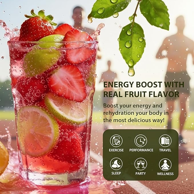Strawberry Limeade Electrolytes Powder Packets Instantly Hydration Drink Mix Just Whole Food Ingredients Energy Boost Exercise Recovery Liquid &amp Daily I V Minerals Support 30 PCS No Sugar Add