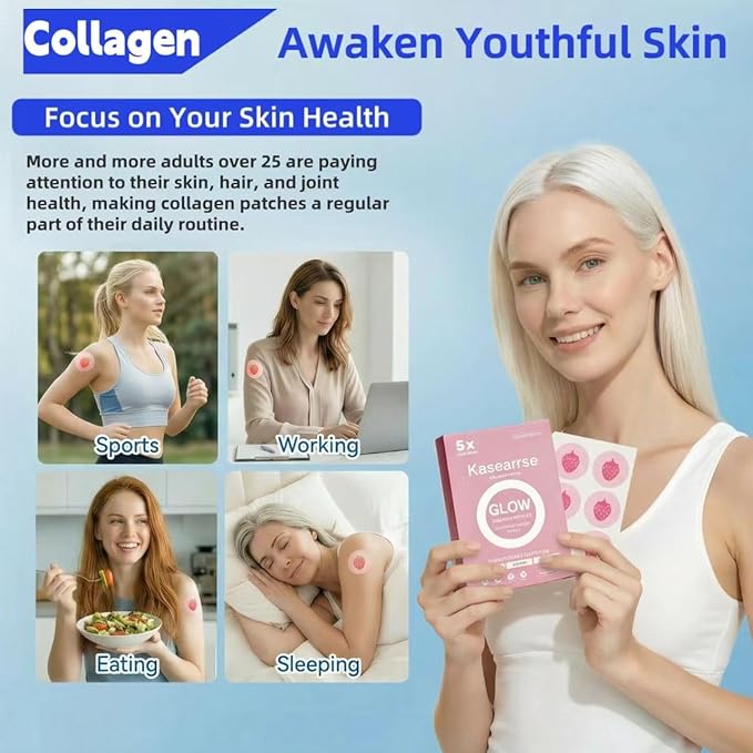 Collagen Patches for Women &amp Men with Vitamin C and Hyaluronic Acid -60 Patches Premium 8-Hour Extended-Release Formula Vegan Daily Patch