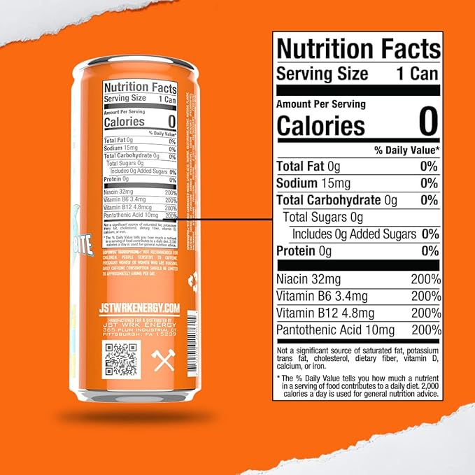 JST WRK Energy Drink - 12-Pack Sugar Free Zero Calories No Sugar Alcohols 12 Fl Oz. 200 milligrams Caffeine (Shark Bite)