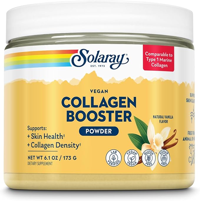 SOLARAY Vegan Collagen Booster - Type 1 Marine Collagen Powder Alternative - Skin Health and Collagen Density Support - Gluten Free Sugar Free Lab Verified - 60-Day Guarantee - 25 Servings 6.1 OZ