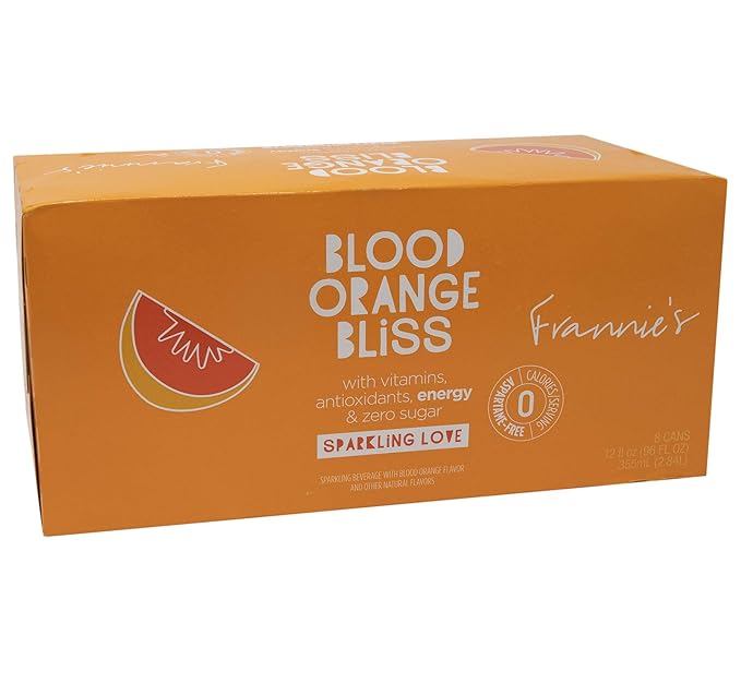 Frannie's Sparkling Beverage- Zero Calories &amp Sugar Aspertame Free: 8-Pack 12 fl. oz. Cans (Blood Orange Bliss)
