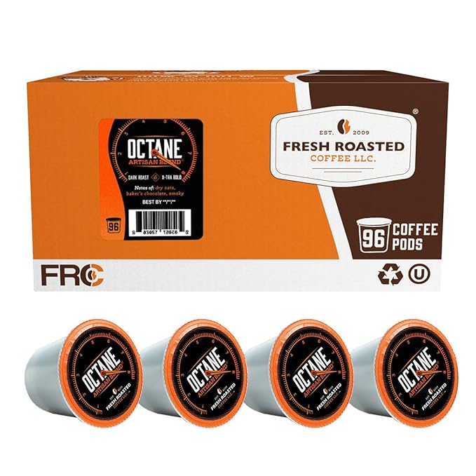 Fresh Roasted Coffee Octane Italian Dark Roast Artisan Blend 96 Pods for K Cup Brewers