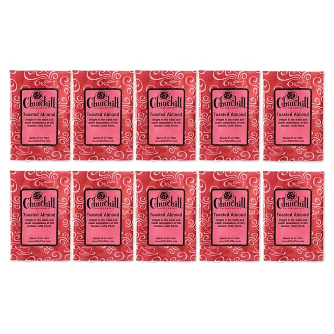 Churchill Coffee Toasted Almond 10 Portioned Packs -1.5 oz each - Ground - Flavored Coffee
