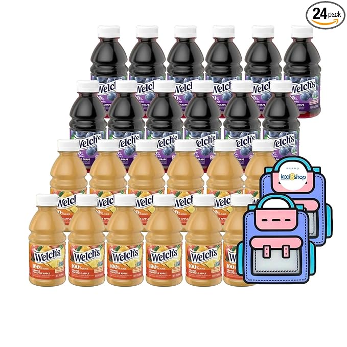Welch’s 100% Variety Pack Juice Drink 10 fl oz Plastic Bottle 24 Pack + 2 Reusable Snack Bags by KOOL8SHOP Infinite Deals