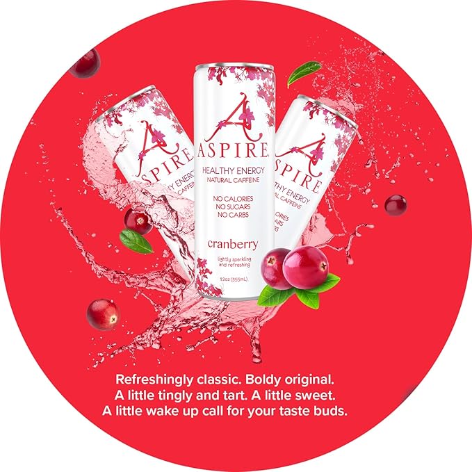 Aspire Cranberry Healthy Energy Drink Natural Caffeine from Green Tea Keto-Friendly Sugar-Free Zero Calories 12 fl oz Cans (Pack of 24)
