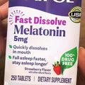 Natrols Melatonin Fast Dissolve 5mg (250 Count. - Value Pack) Strawberry Flavor Nighttime Use Chewable Tablets