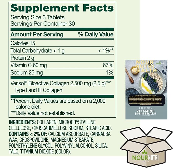 Pack of 1 SPR-ing Valle C Tablets for Hair/Skin/Nail Health 2500 mg 90 Count Highly Absorbable Collagen Plus Vitamin C + Exclusive nnh Guide Included