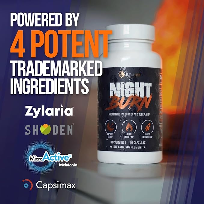 ALPHA LION Night Burn Metabolism Booster for Weight Loss Less Body Fat More Muscle Promotes Lean Body Calorie Burning Supplement Relax Better Promote Healthy Cortisol (60 Capsules)